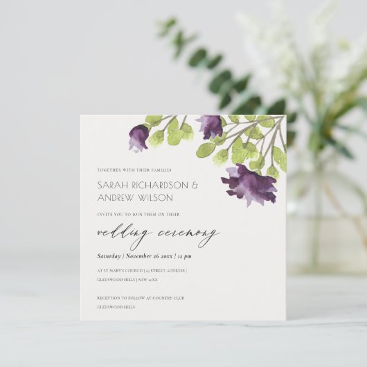 ELEGANT PAARS BLAUWE WATERVERF FLORAAL WEDING KAART (Staand voorkant)