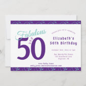 Elegant Paars Blauwgroen 50e verjaardag Kaart (Voorkant)