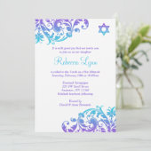 Elegant Paars Blauwgroen Vlaams Bat Mitzvah Kaart (Staand voorkant)