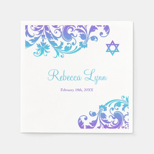 Elegant Paars Blauwgroen Vlaams Bat Mitzvah Servet (Voorkant)