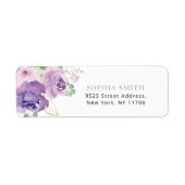 Elegant paars bloemendesign retouradreslabel etiket (Voorkant)