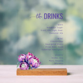 Elegant Paars Bloemendranken Menu Acryl Bord (Neutraal)