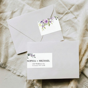 Elegant Paars Bloemig Huwelijk Retouradres Label