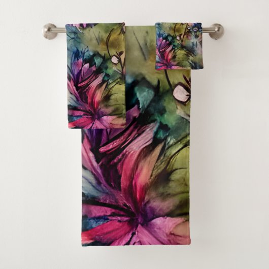 Elegant Paars Bloemmotief Bad Handdoek (Insitu)