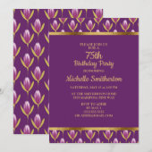 Elegant Paars Bloemmotief Goud 75ste Verjaardagsfe Kaart (Voorkant / Achterkant)