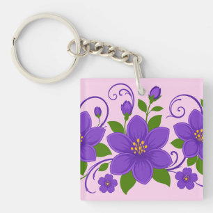 Elegant Paars Bloemornamentpatroon Sleutelhanger