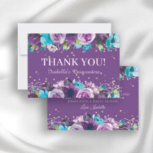 Elegant Paars Blue Floral Quinceañera Birthday