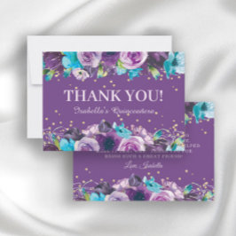 Elegant Paars Blue Floral Quinceañera Birthday Bedankkaart