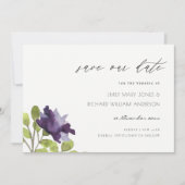 Elegant Paars Blue Floral Waterverf Roos Flower Save The Date (Voorkant)