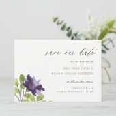 Elegant Paars Blue Floral Waterverf Roos Flower Save The Date (Staand voorkant)