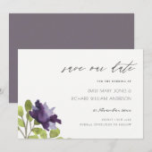 Elegant Paars Blue Floral Waterverf Roos Flower Save The Date (Voorkant / Achterkant)