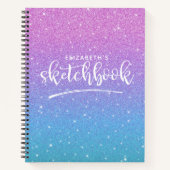 Elegant Paars Blue Glitter Ombre Sketchbook Notitieboek (Voorkant)