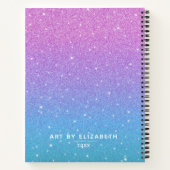 Elegant Paars Blue Glitter Ombre Sketchbook Notitieboek (Achterkant)