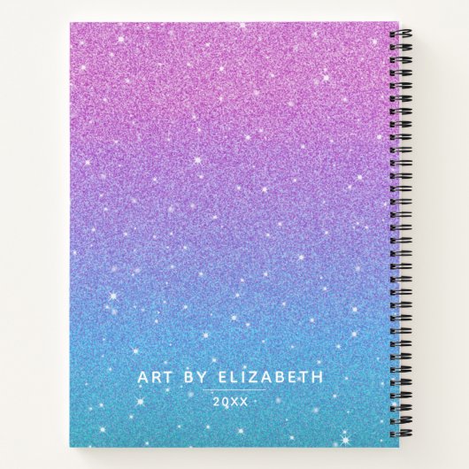 Elegant Paars Blue Glitter Ombre Sketchbook Notitieboek (Achterkant)