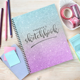 Elegant Paars Blue Glitter Ombre Sketchbook Notitieboek