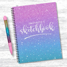 Elegant Paars Blue Glitter Ombre Sketchbook Notitieboek