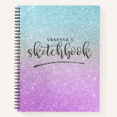 Elegant Paars Blue Glitter Ombre Sketchbook Notitieboek (Voorkant)