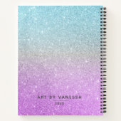 Elegant Paars Blue Glitter Ombre Sketchbook Notitieboek (Achterkant)