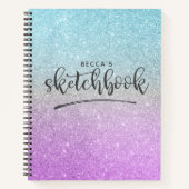 Elegant Paars Blue Glitter Ombre Sketchbook Notitieboek (Voorkant)