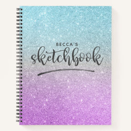 Elegant Paars Blue Glitter Ombre Sketchbook Notitieboek