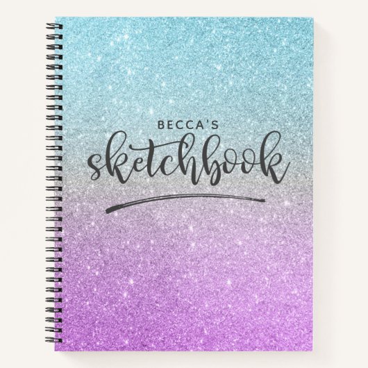 Elegant Paars Blue Glitter Ombre Sketchbook Notitieboek (Voorkant)
