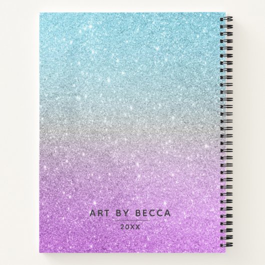 Elegant Paars Blue Glitter Ombre Sketchbook Notitieboek (Achterkant)