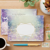 Elegant Paars Blue Gold Geometric Wedding