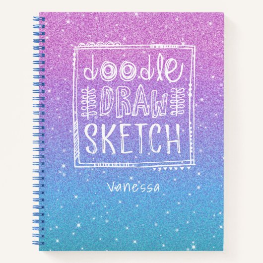 .Elegant Paars Blue Ombre Glitter Sketchbook Note Notitieboek (Voorkant)