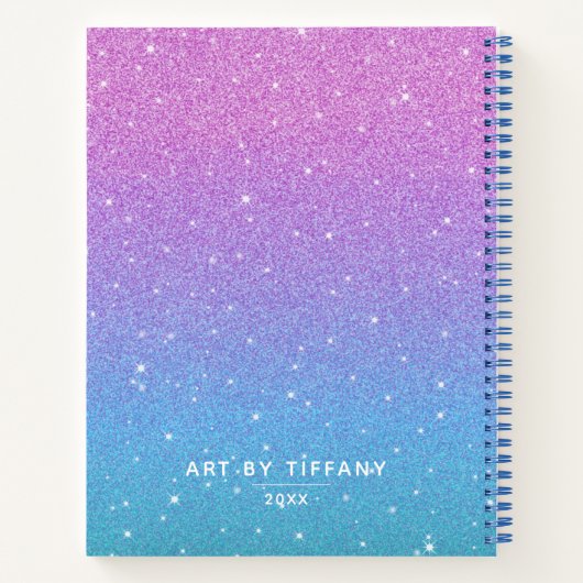 .Elegant Paars Blue Ombre Glitter Sketchbook Notitieboek (Achterkant)