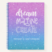 .Elegant Paars Blue Ombre Glitter Sketchbook Notitieboek (Voorkant)