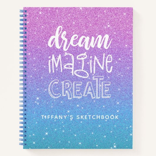 .Elegant Paars Blue Ombre Glitter Sketchbook Notitieboek (Voorkant)