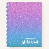 Elegant Paars Blue Ombre Glitter Sketchbook Notitieboek (Voorkant)
