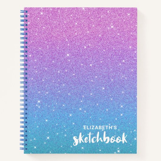 Elegant Paars Blue Ombre Glitter Sketchbook Notitieboek (Voorkant)