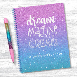 .Elegant Paars Blue Ombre Glitter Sketchbook Notitieboek