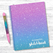 Elegant Paars Blue Ombre Glitter Sketchbook Notitieboek