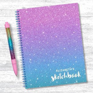 Elegant Paars Blue Ombre Glitter Sketchbook Notitieboek