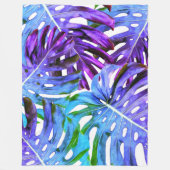 Elegant Paars Blue Tropical Monstera Leaf Pattern Fleece Deken (Voorkant)