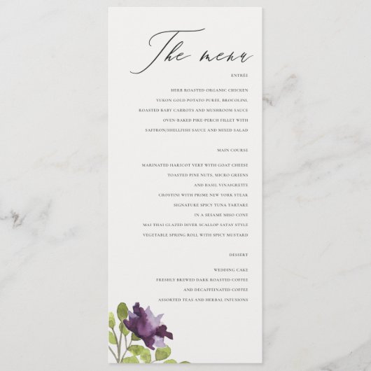 ELEGANT PAARS BLUE WATERVERF FLORAL GOLD MENU (Voorkant)