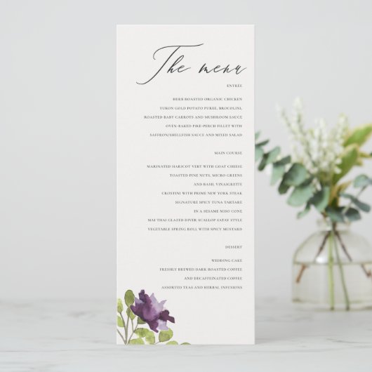 ELEGANT PAARS BLUE WATERVERF FLORAL GOLD MENU (Staand voorkant)