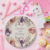 Elegant Paars Blush Pink 70e verjaardag Papieren Bordje (Feest)