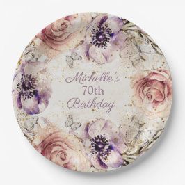 Elegant Paars Blush Pink 70e verjaardag Papieren Bordje