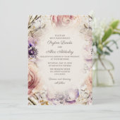 Elegant  Paars Blush Pink Floral Wedding Kaart (Staand voorkant)