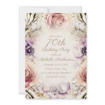 Elegant Paars Blush Pink Script 70th Birthday