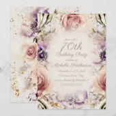 Elegant Paars Blush Pink Script 70th Birthday Kaart (Voorkant / Achterkant)