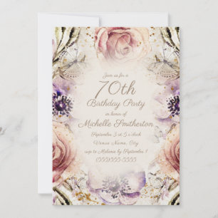 Elegant Paars Blush Pink Script 70th Birthday Kaart