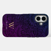 Elegant Paars Boho Botanisch Patroon Monogram Case-Mate iPhone Case (Achterkant (horizontaal))