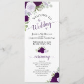 Elegant Paars Boho Waterverf Floral Wedding Programmakaart (Voorkant)