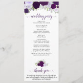 Elegant Paars Boho Waterverf Floral Wedding Programmakaart (Achterkant)