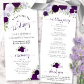 Elegant Paars Boho Waterverf Floral Wedding Programmakaart