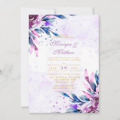 Elegant Paars Botanical Peony Gold Wedding Kaart (Voorkant)